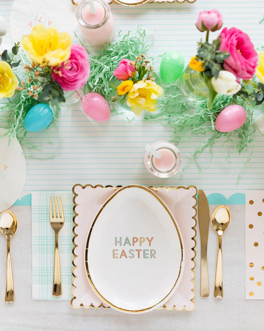 Happy Easter Egg Shaped Paper Plates - PaperGeenius