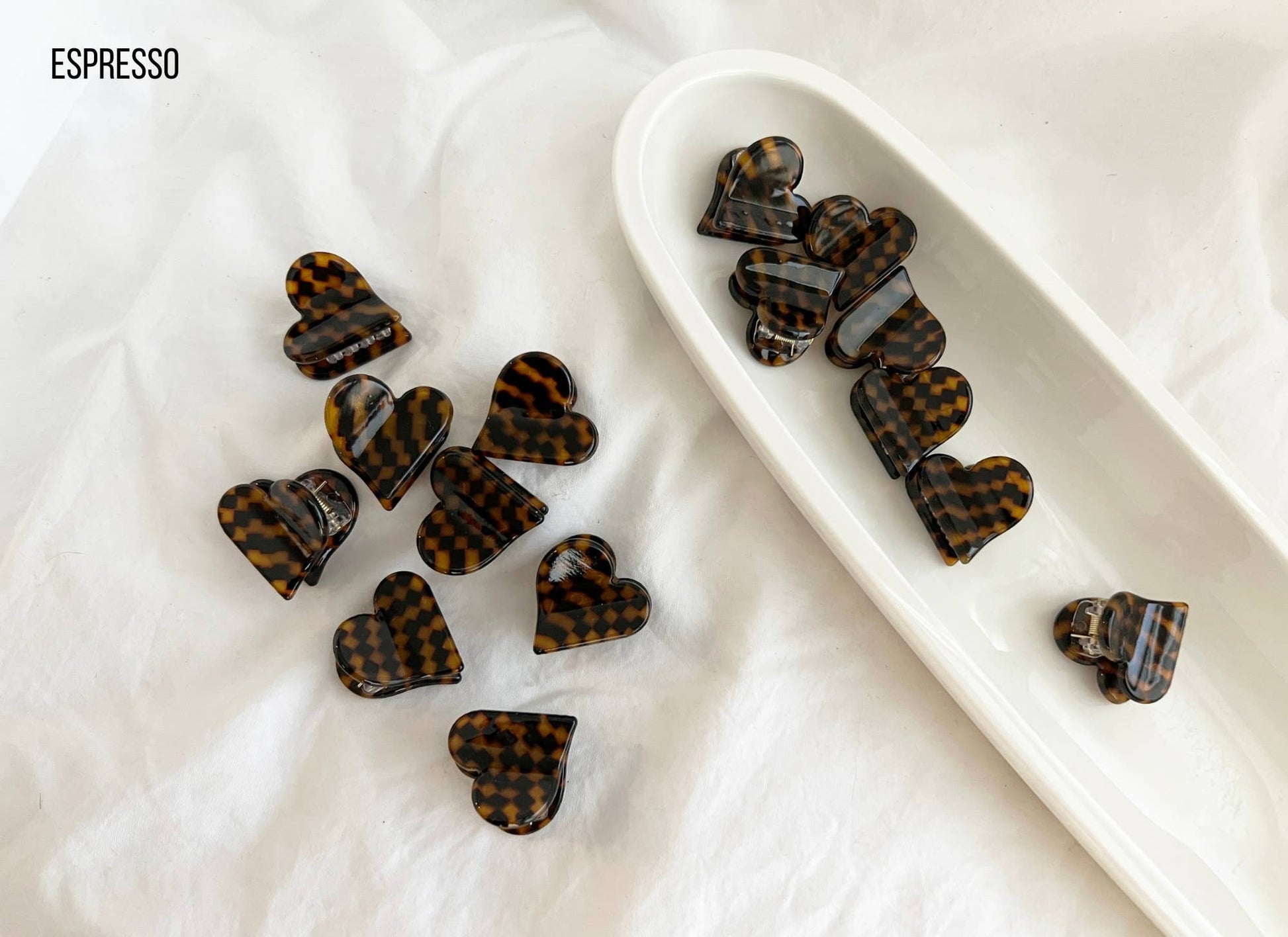 Heart Shape Acetate Hair Clip - DOLCE: ONE SIZE / BROWN CHECKERED - PaperGeenius