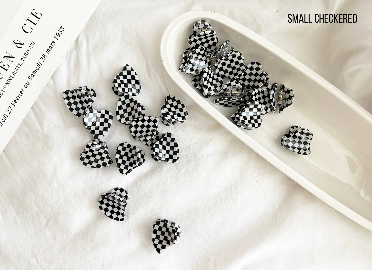 Heart Shape Acetate Hair Clip - DOLCE: ONE SIZE / BROWN CHECKERED - PaperGeenius