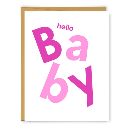 Hello Baby Girl Pink Scandi Baby Greeting Card - PaperGeenius