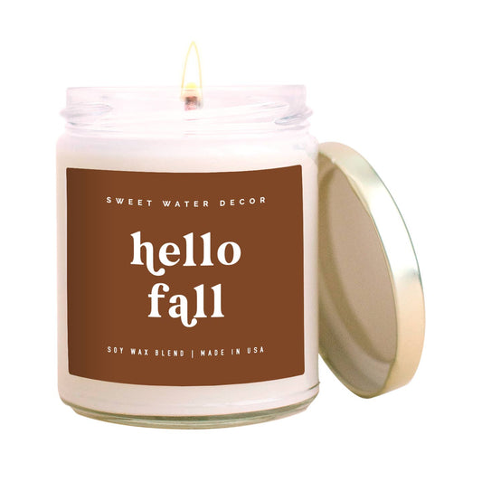 Hello Fall Soy Candle - Clear Jar - 9 oz - PaperGeenius