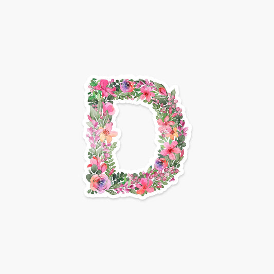 Letter D Floral - Monogram Initials Sticker - PaperGeenius