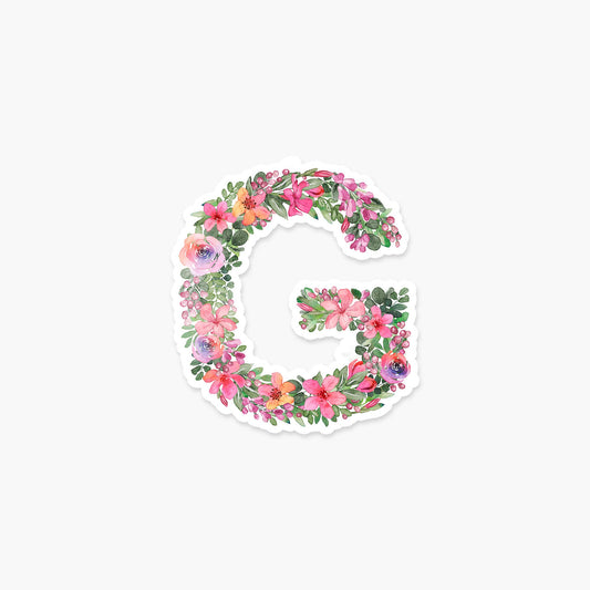 Letter G Floral - Monogram Initials Sticker - PaperGeenius