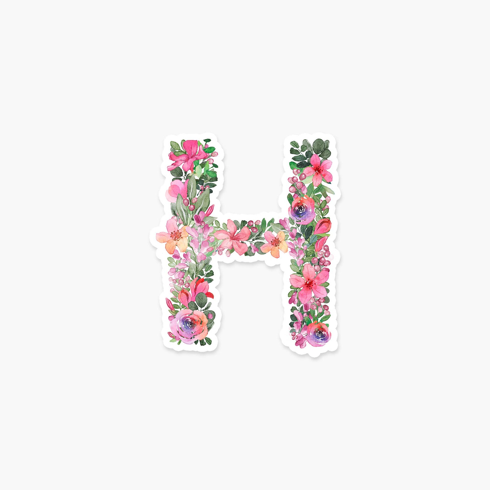 Letter H Floral - Monogram Initials Sticker - PaperGeenius