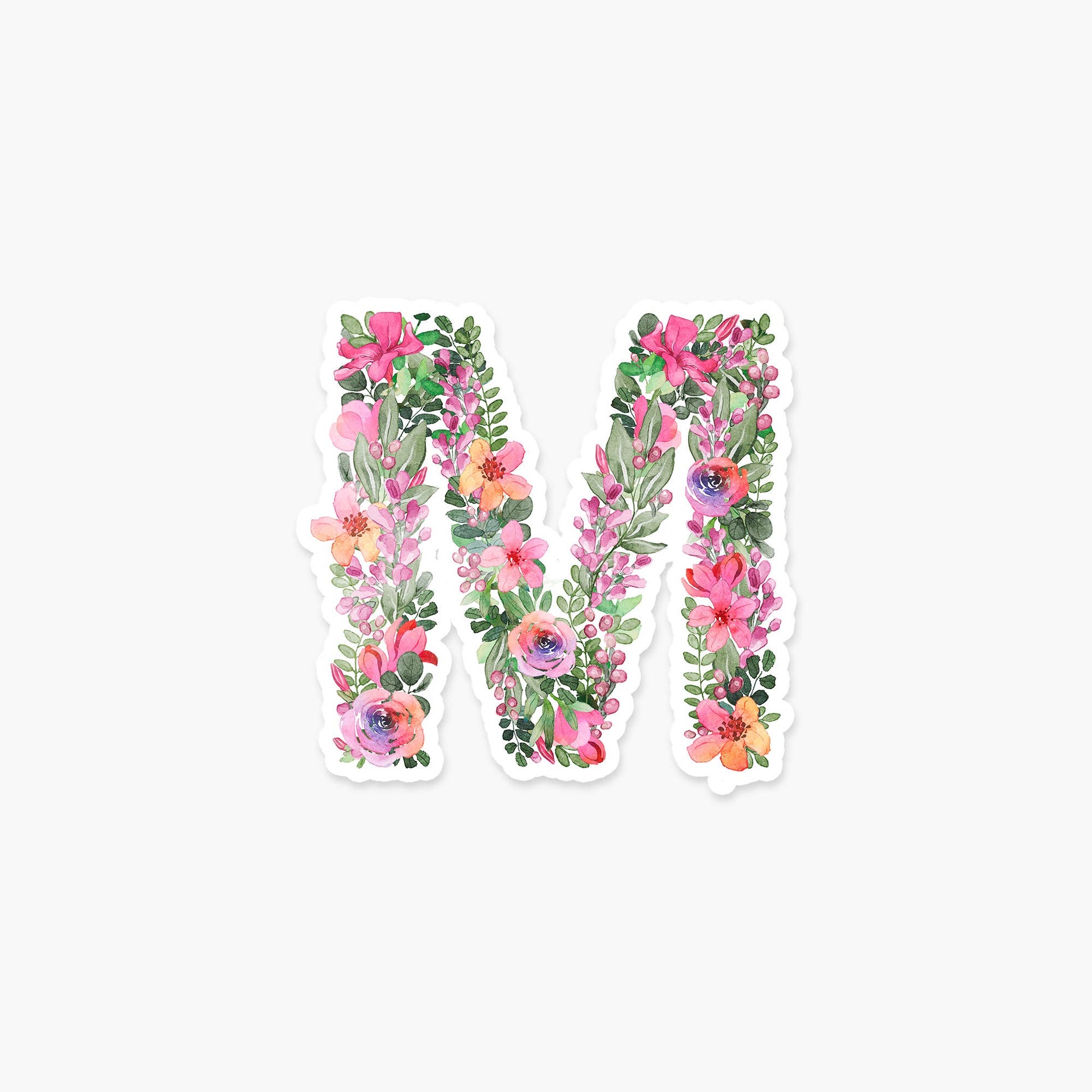 Letter M Floral - Monogram Initials Sticker - PaperGeenius