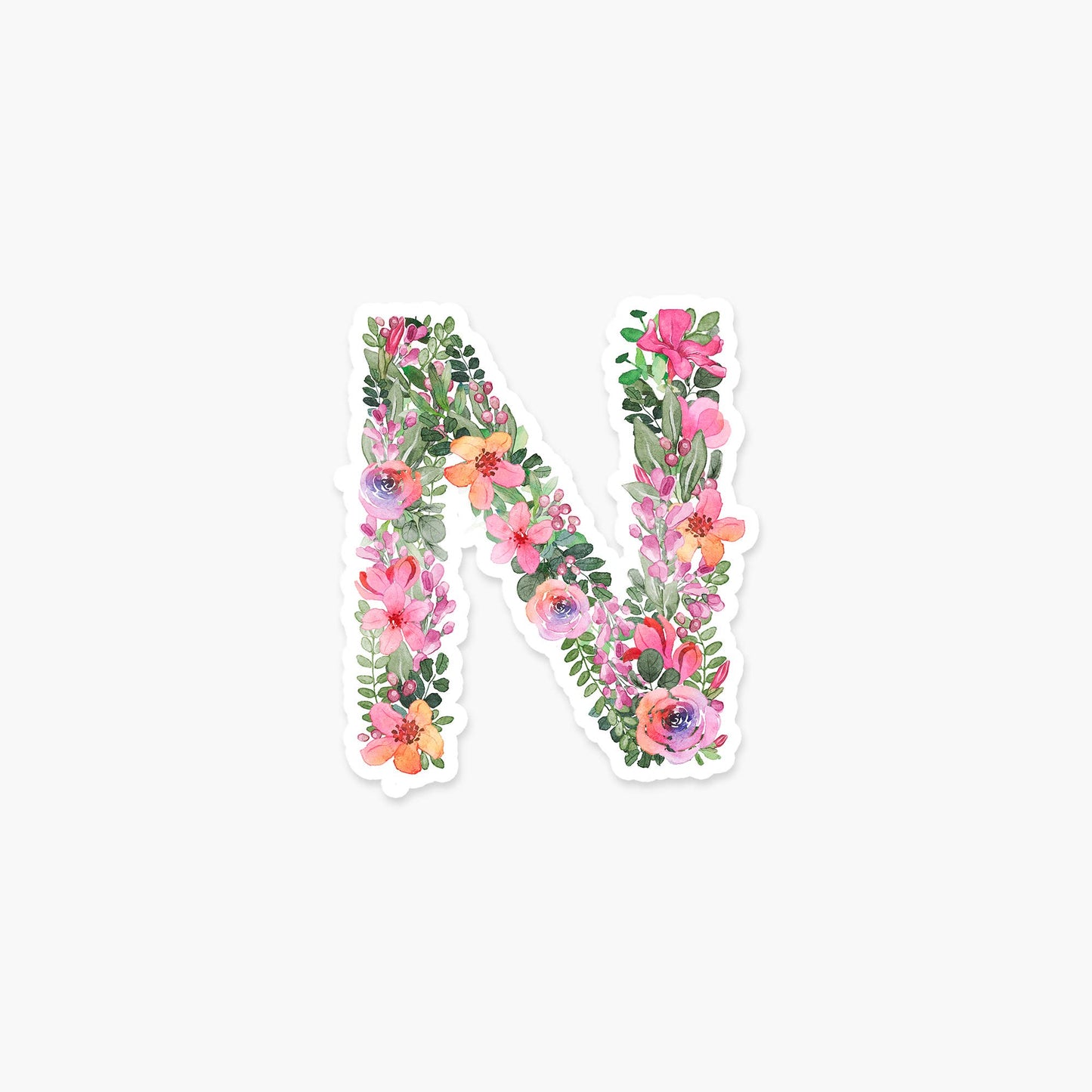 Letter N Floral - Monogram Initials Sticker - PaperGeenius