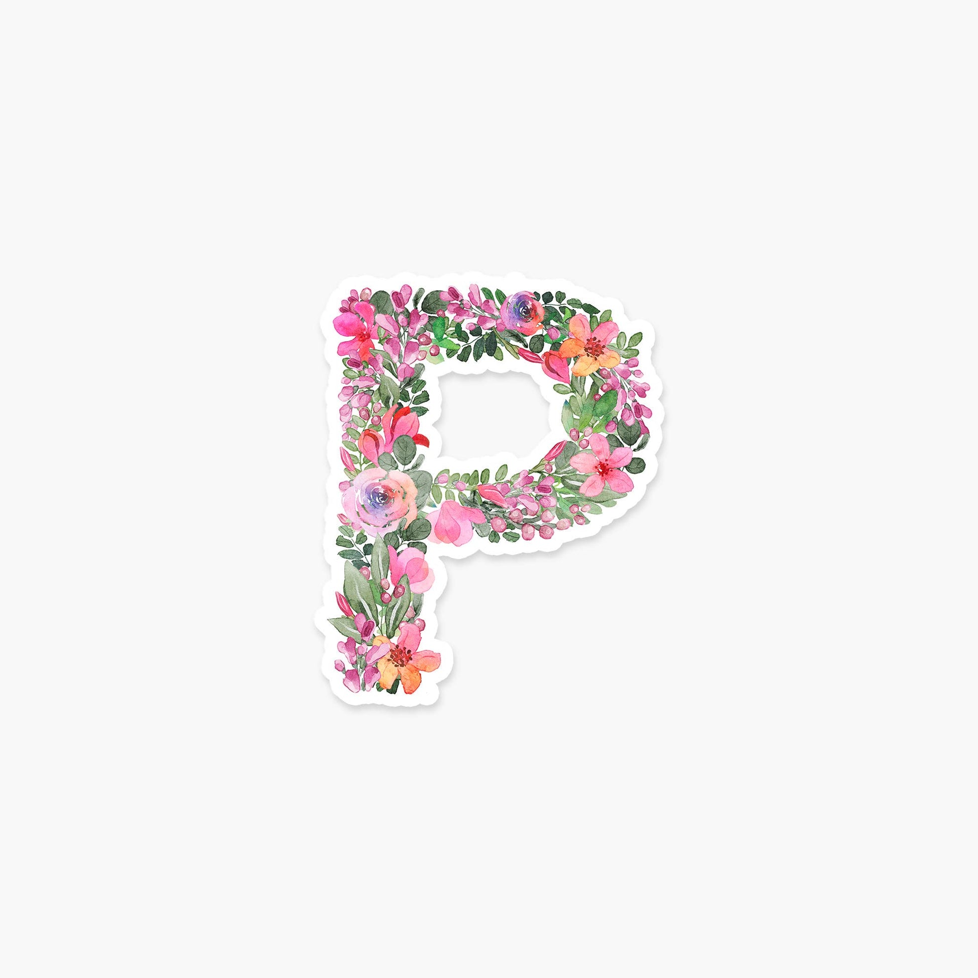 Letter P Floral - Monogram Initials Sticker - PaperGeenius