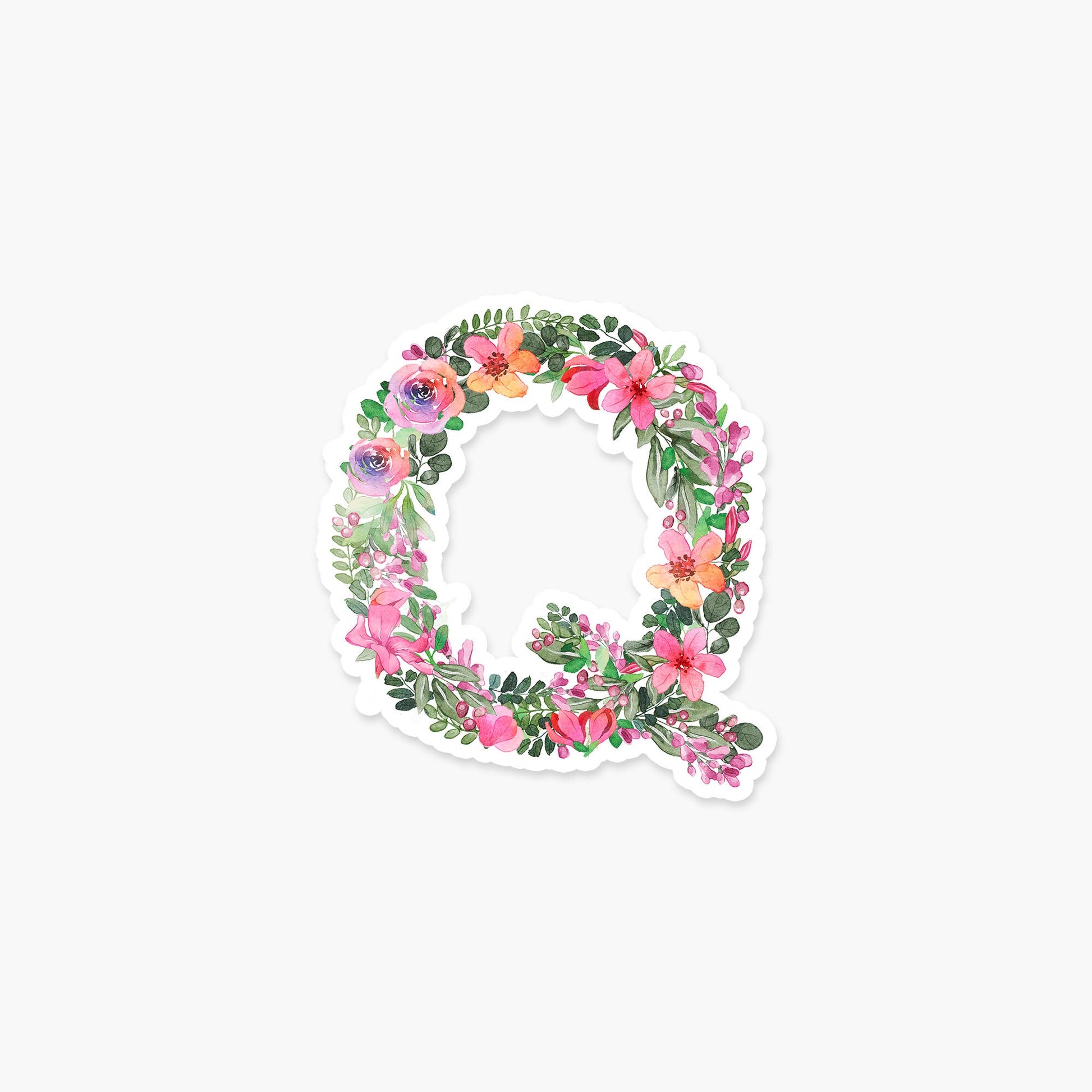 Letter Q Floral - Monogram Initials Sticker - PaperGeenius