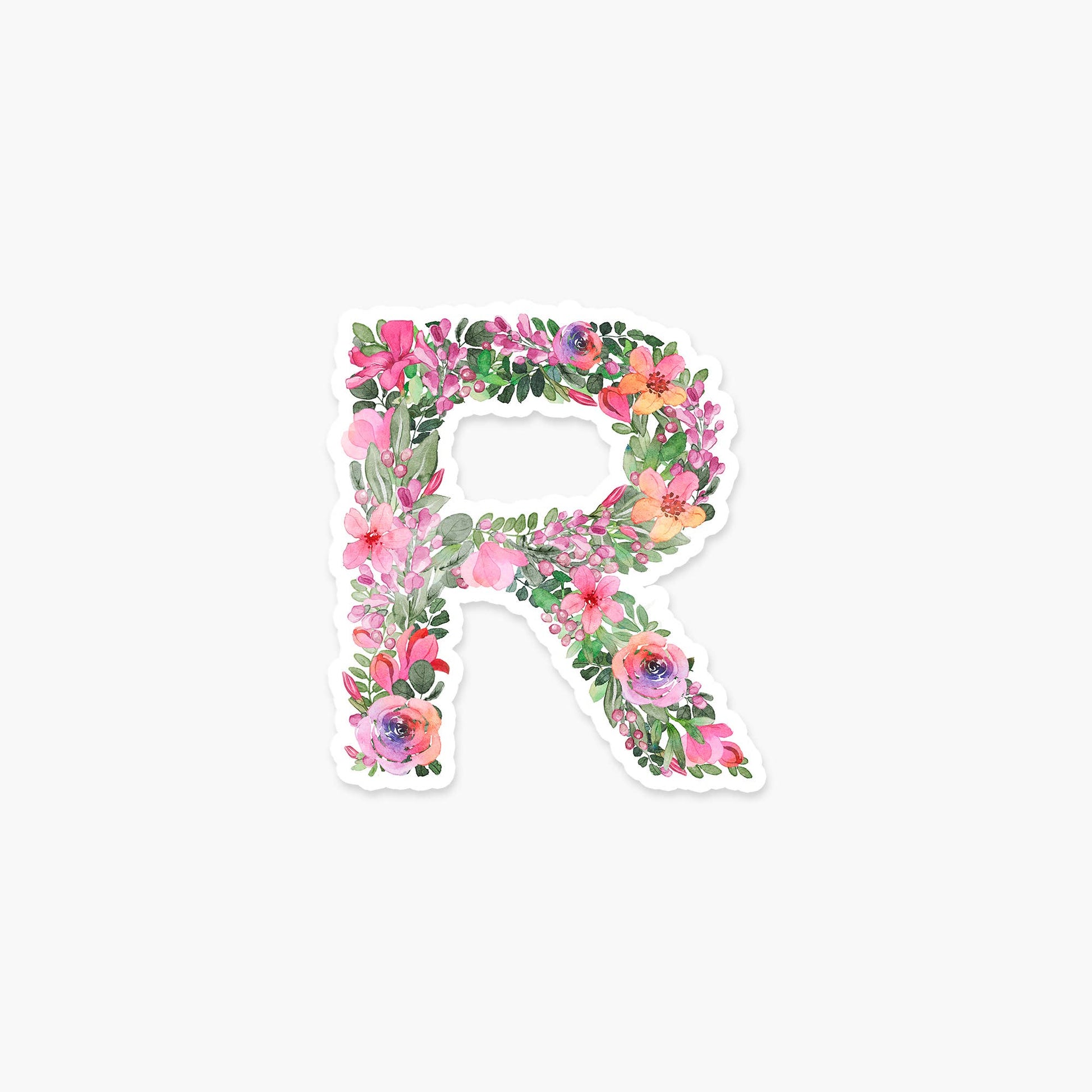 Letter R Floral - Monogram Initials Sticker - PaperGeenius