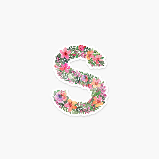 Letter S Floral - Monogram Initials Sticker - PaperGeenius