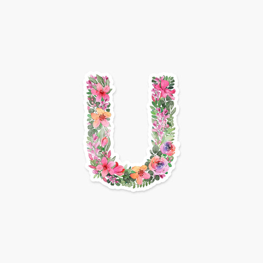 Letter U Floral - Monogram Initials Sticker - PaperGeenius