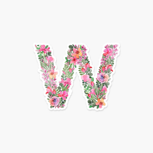 Letter W Floral - Monogram Initials Sticker - PaperGeenius