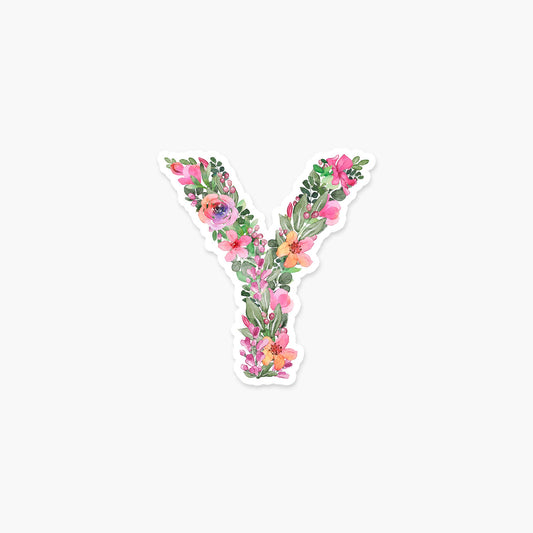 Letter Y Floral - Monogram Initials Sticker - PaperGeenius