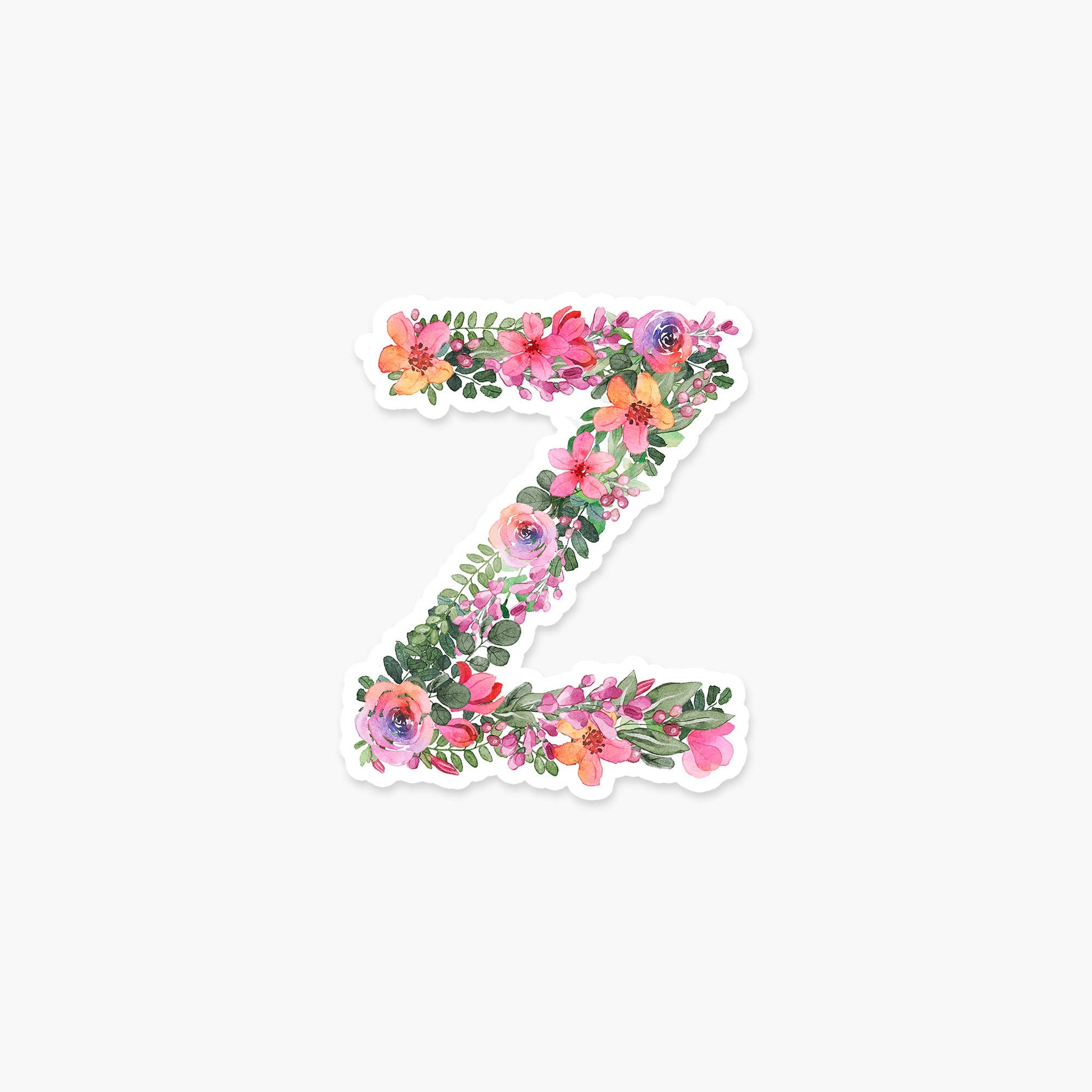 Letter Z Floral - Monogram Initials Sticker - PaperGeenius
