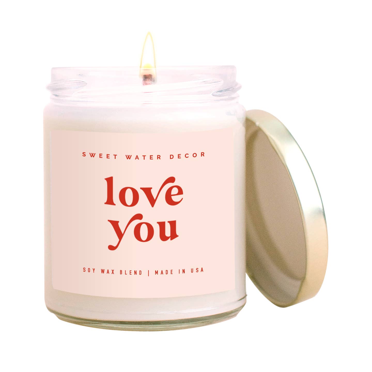 Love You Soy Candle - Clear Jar - Pink and Red - 9 oz - PaperGeenius