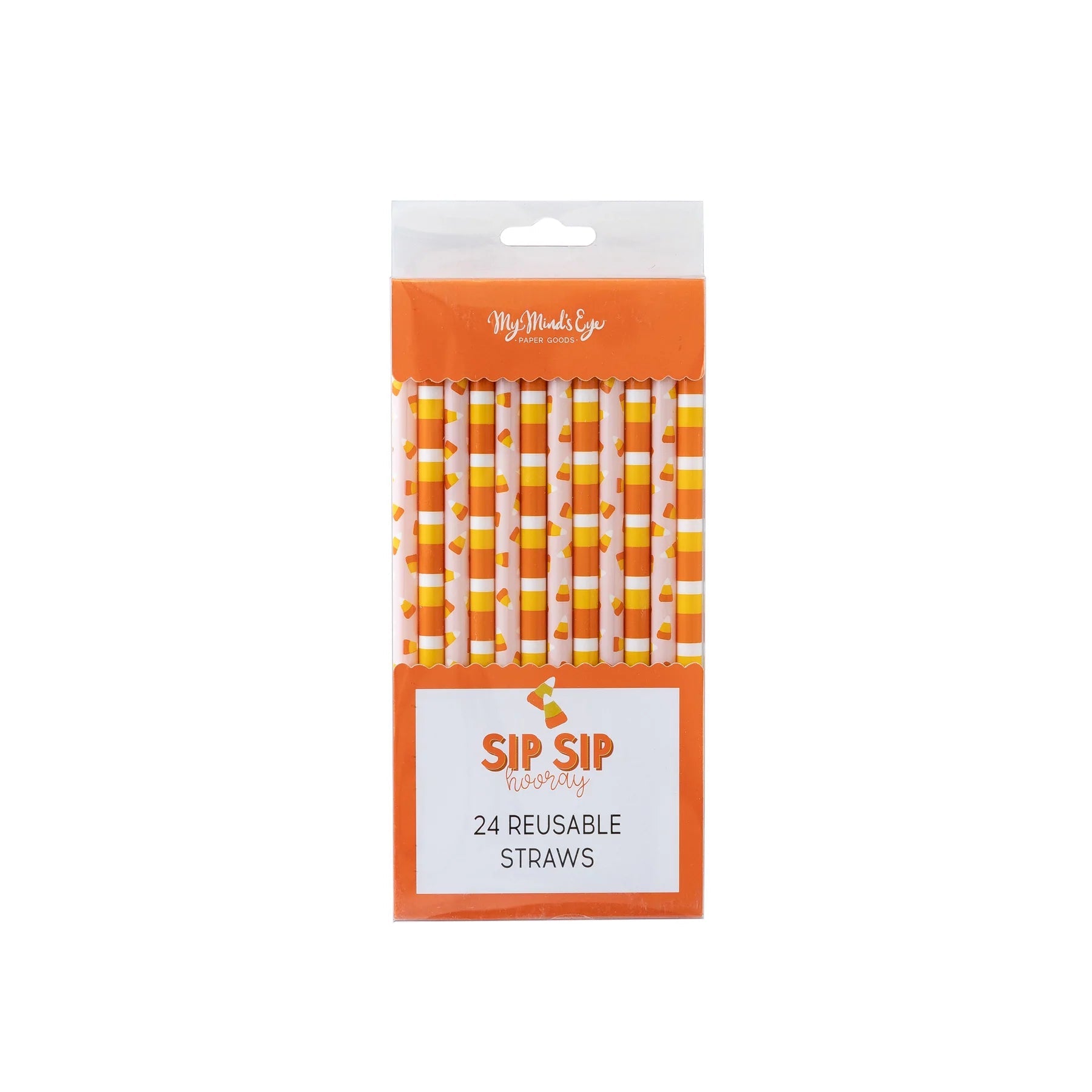 Pink Candy Corn & Stripes Reusable Straws - PaperGeenius