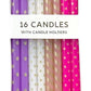 Pink & Purple Metallic Patterned 16 Candle Set - PaperGeenius