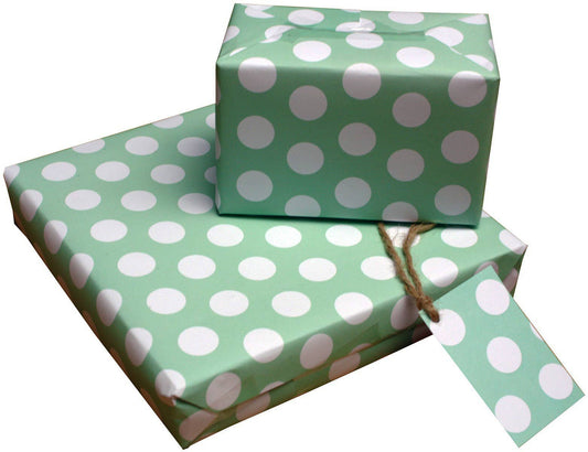 Polka Dot Green Wrapping Paper • 100% Recycled • Vegan Ink - PaperGeenius