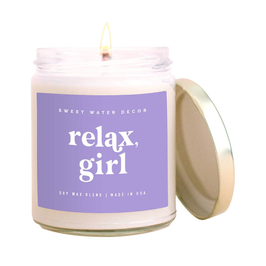 Relax, Girl Soy Candle - Clear Jar - Violet Purple - 9 oz - PaperGeenius