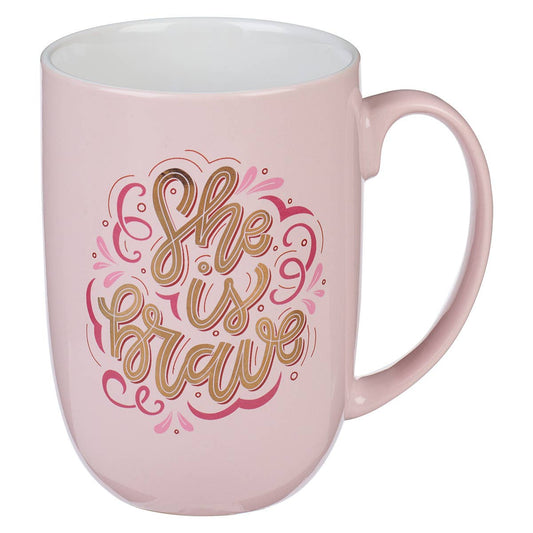 She is Brave Pink Ceramic Coffee Mug - PaperGeenius