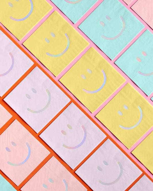 Smiley Pastel Cocktail Napkins, Bday Party Supplies, Decor - PaperGeenius