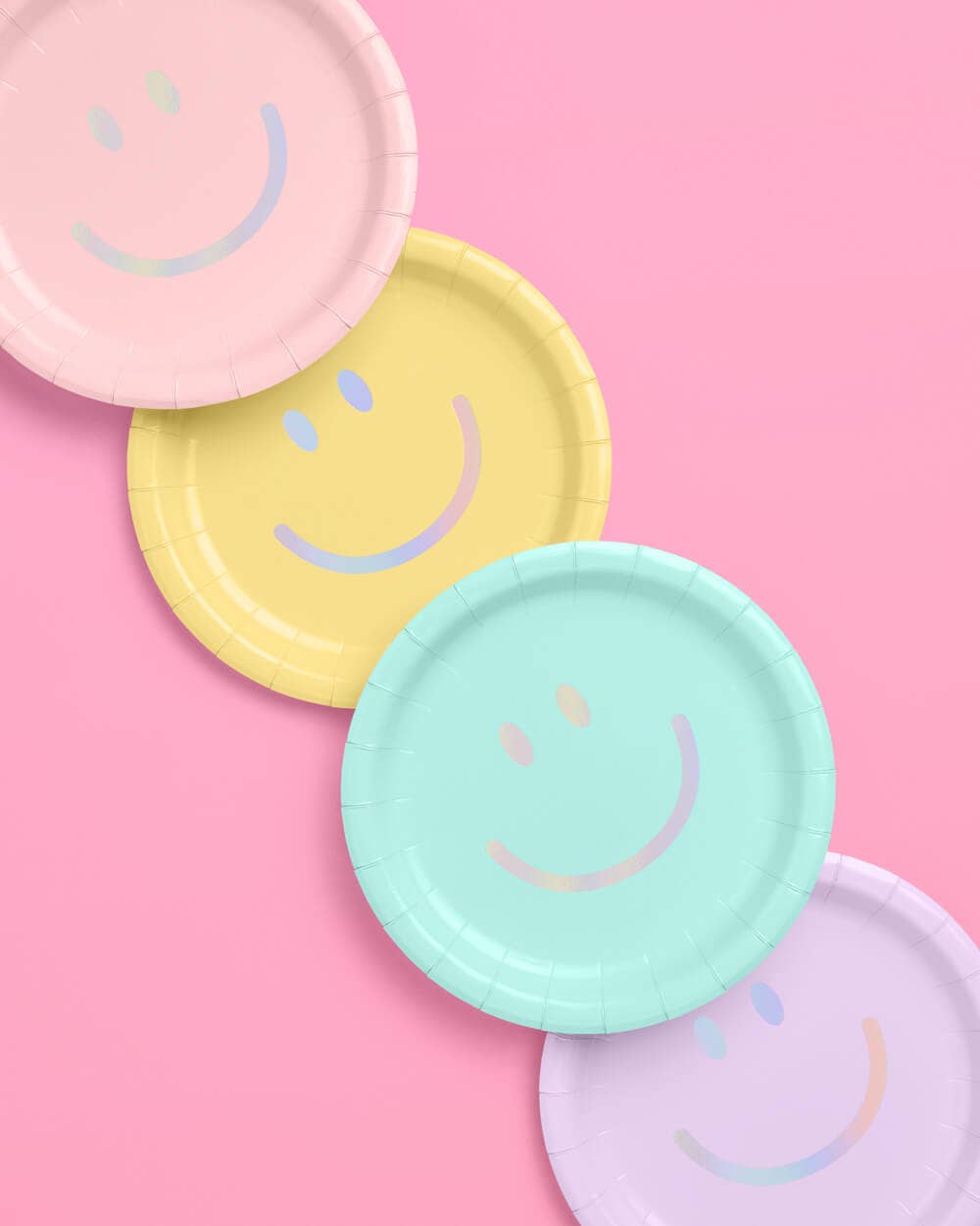 Smiley Pastel Paper Plates, Birthday Party Supplies,