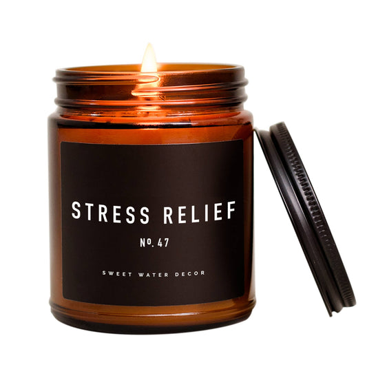Stress Relief Soy Candle - Amber Jar - 9 oz - PaperGeenius
