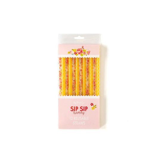 Bright Gingham Floral Reusable Straws