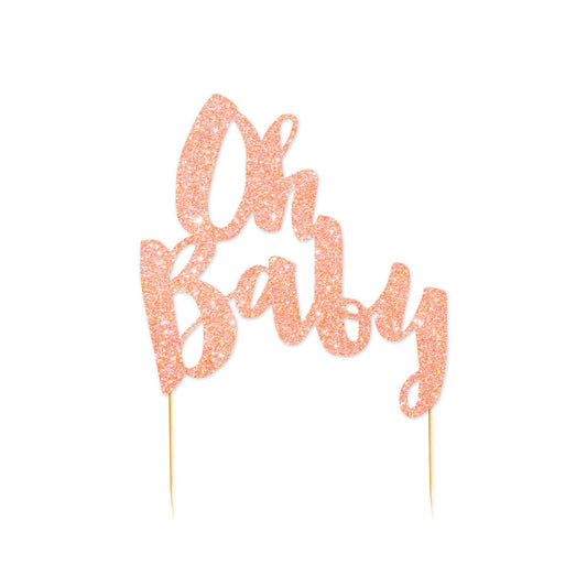 Oh Baby Rose Gold Glitter Cake Topper by PaperGeenius